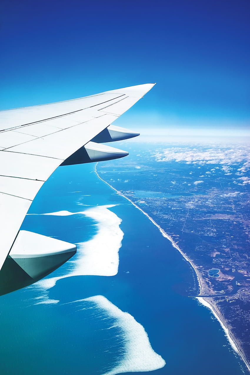 Natur, Stadt, Ansicht von oben, Ozean, Flug, Flugzeugflügel, Flügel des Flugzeugs HD-Handy-Hintergrundbild