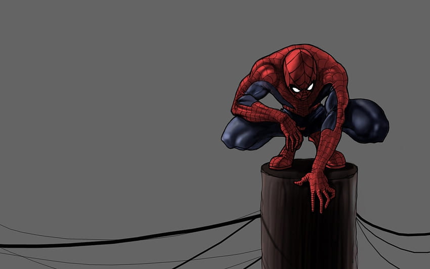 Dessin animé Spiderman accroupi sur un écran large gris poteau Fond d'écran HD