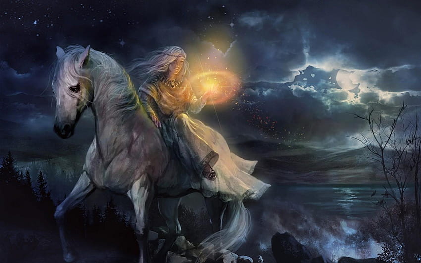 MAGIC LIGHT, LIGHT, WHITE, HORSE, MAGIC HD wallpaper