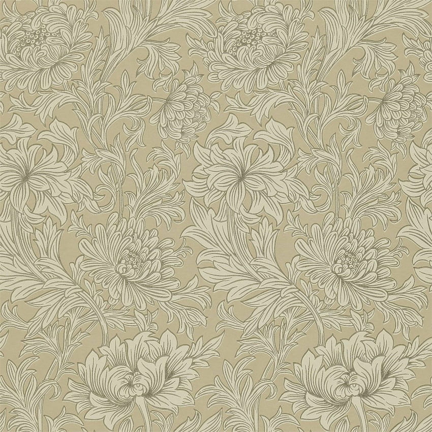 William Morris & Co. - Classic - Chrysanthemum Toile Ivory Gold HD тапет за телефон