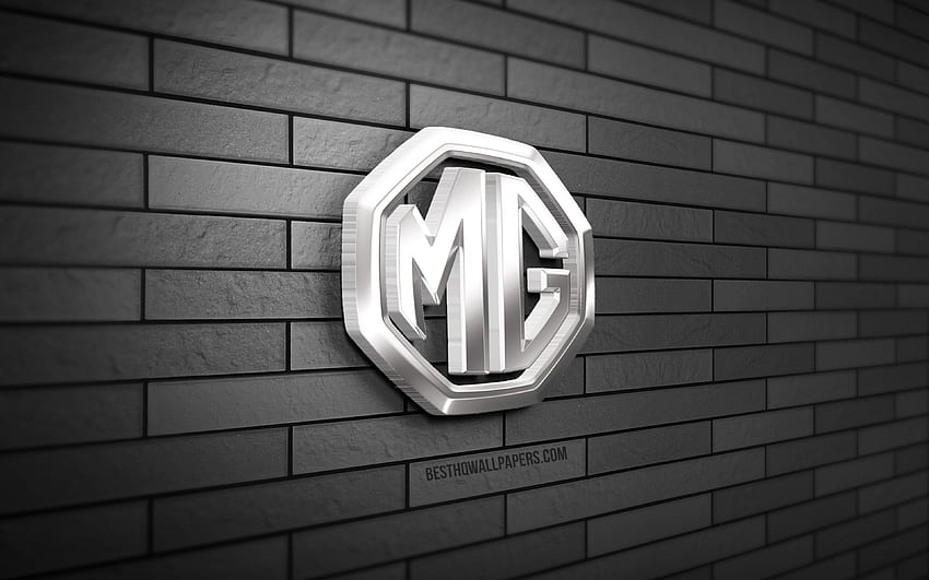 MG 3D-Logo, , graue Ziegelwand, kreativ, Automarken, MG-Logo, 3D-Kunst, MG HD-Hintergrundbild
