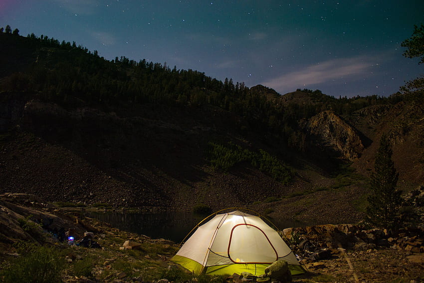 자연, 산, 호수, 저녁, 텐트, 캠핑, 캠프장 HD 월페이퍼