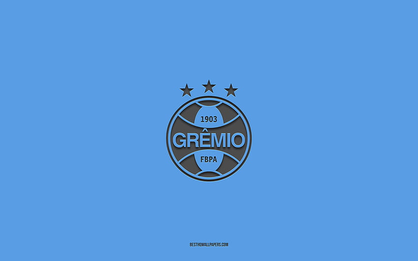 Gremio, latar belakang biru, tim sepak bola Brasil, lambang Gremio, Serie A, Porto Alegre, Brasil, sepak bola, logo Gremio Wallpaper HD