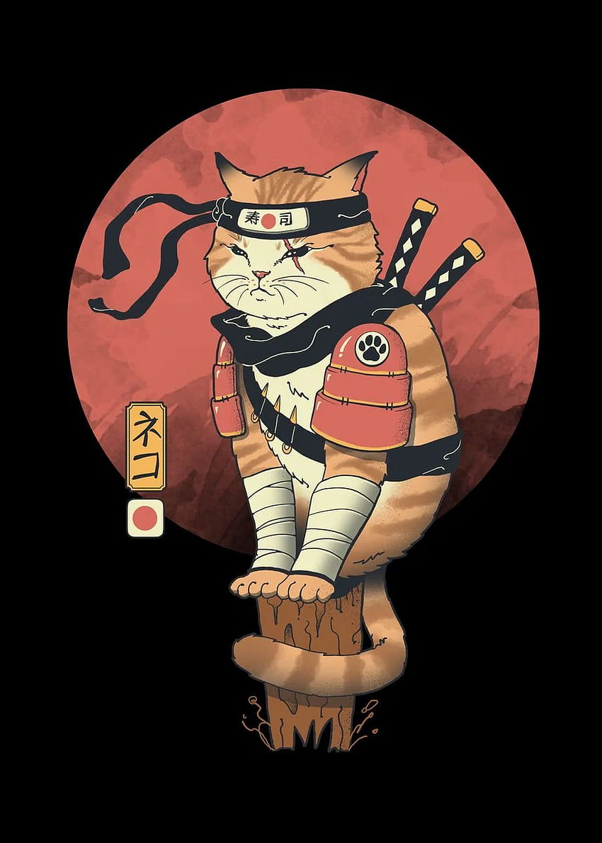 VP trinidad による忍び猫のポスター。 変位します。 日本のアートワーク, 日本のタトゥーアート, 猫のポスター, ネコサムライ HD電話の壁紙