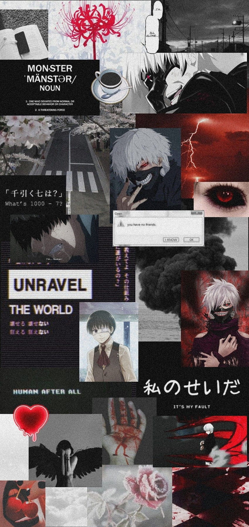 Kaneki Ken Estética, Tokio Ghoul Collage fondo de pantalla del teléfono