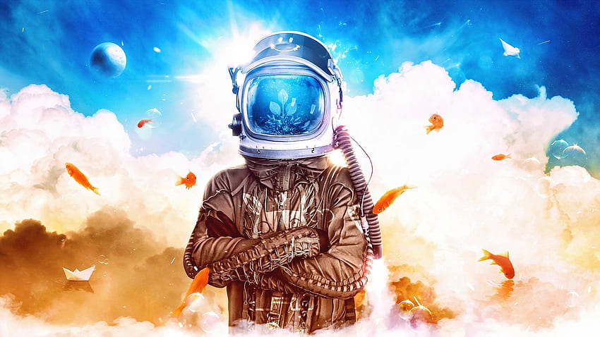 spacesuit, ography, Goldfish, Space, Water, Digital Art, Planet, Astronaut / and Mobile Background, Space Man Art HD wallpaper