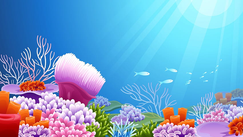 Sea garden, abstract, garden, underwater, vector, fish, aquarium HD wallpaper