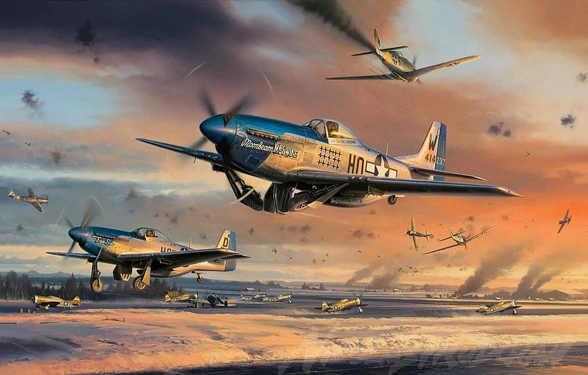 Самолетът, Mustang, Fighter, Mustang, Painting, WW2, P 51 Mustang, Aircraft Art For , Раздел авиация, WW2 Aviation Art HD тапет