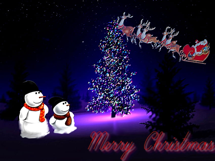 Snowman'sNight, snowman, purple, merrychristmas, christmas, 2012, tree HD wallpaper