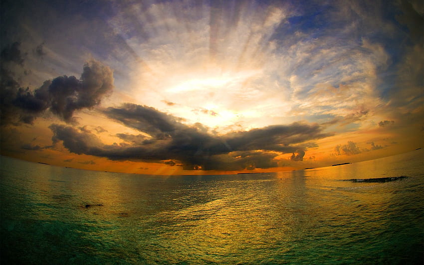 Natura, niebo, morze, słońce, połysk, światło, panorama, farby, odcienie, pokrycie Tapeta HD