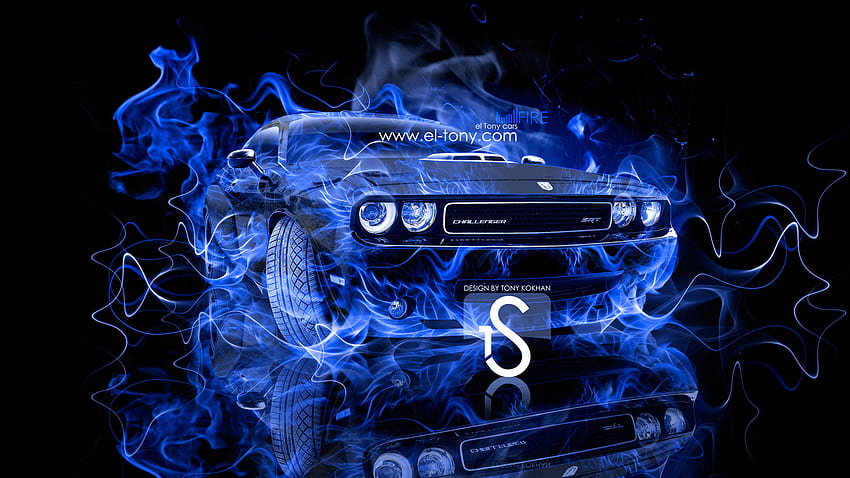 Dodge-Challenger-Muscle-Blue-Fire-Car-2013-- ... HD тапет