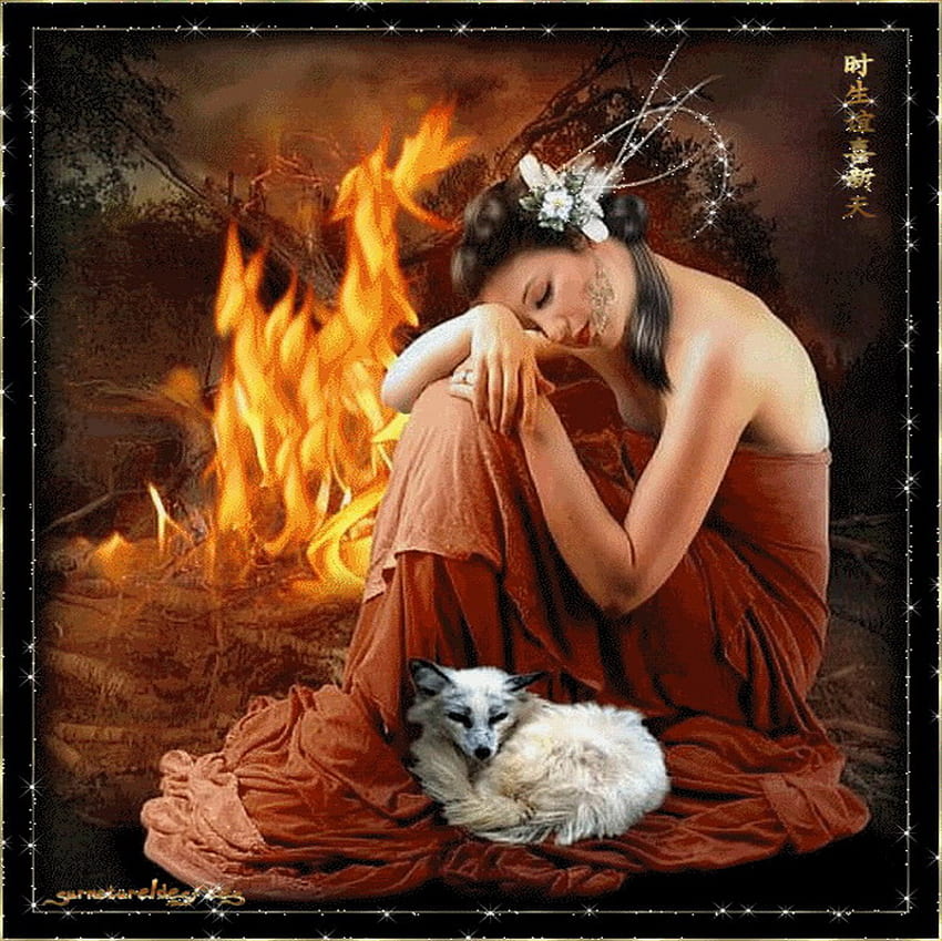 dream, oriental, fox, fire, beauty HD wallpaper