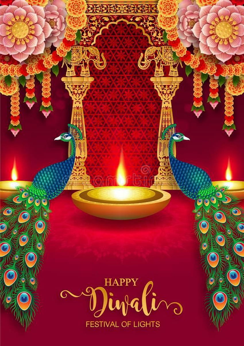 Happy Diwali, festival of lights, peacock, india HD phone wallpaper