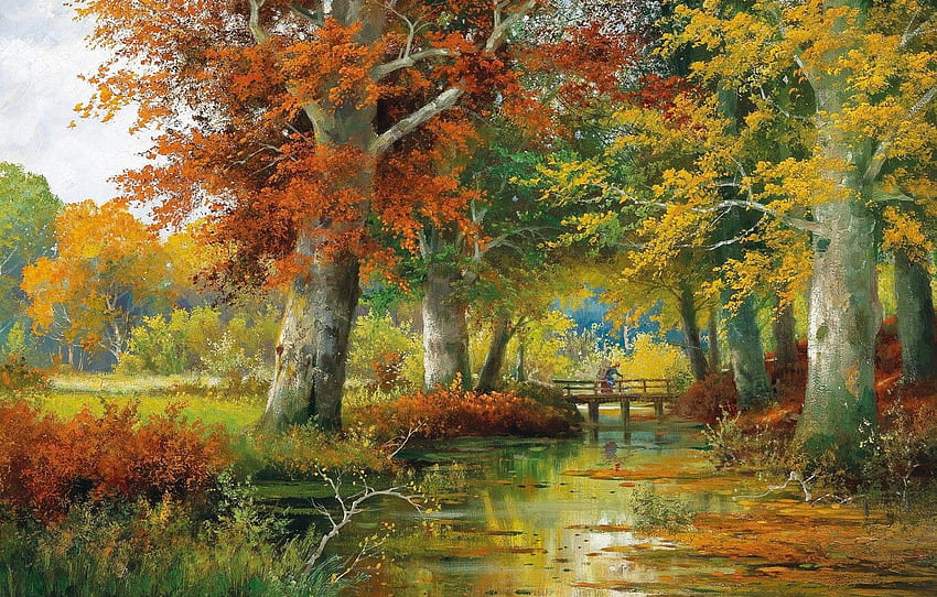 Alois Arnegger, Autumn landscape, Austrian painter HD wallpaper