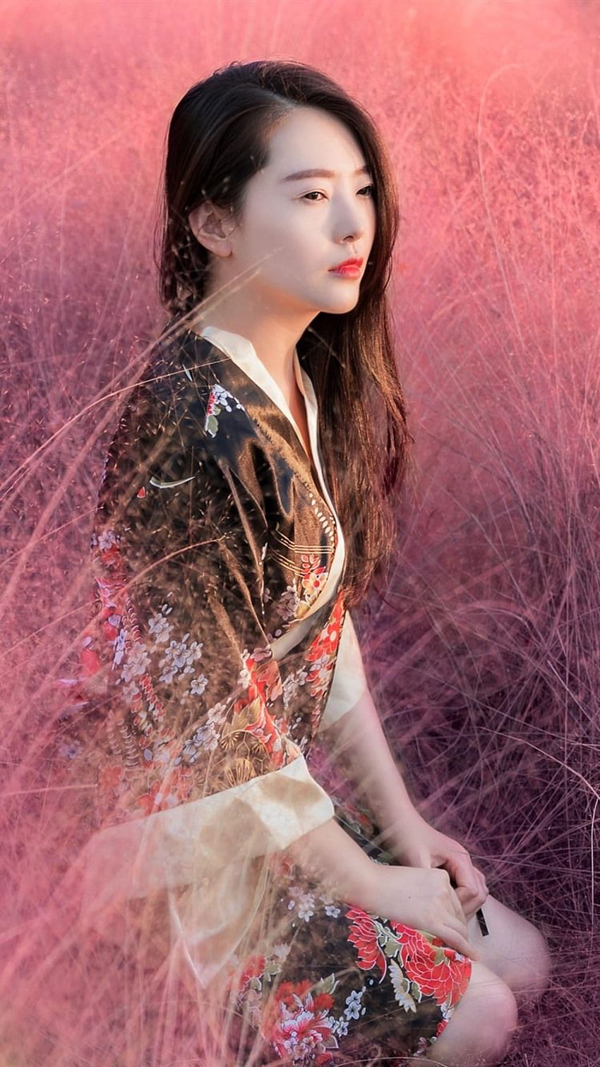 Gadis Cina yang cantik, gaya retro, bunga merah muda, Wanita Cina wallpaper ponsel HD