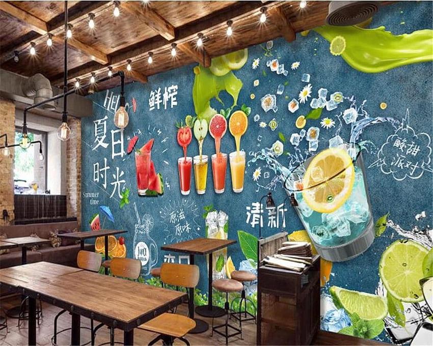 beibehang for walls in rolls 3 d personality blackboard fresh juice drink tooling . . - AliExpress HD wallpaper
