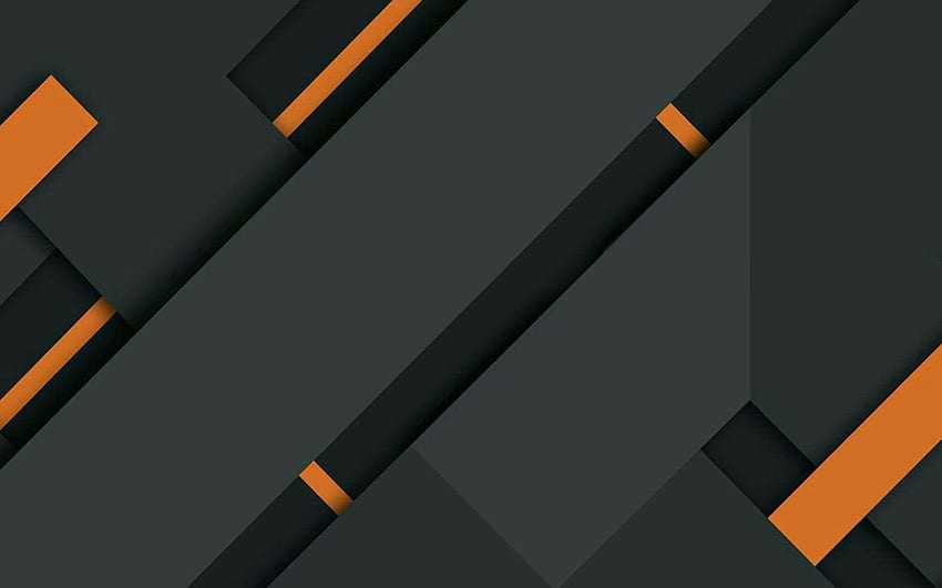 material design, black lines, orange and black, geometric shapes, black backgrounds, creative, geometric art, background with lines HD wallpaper