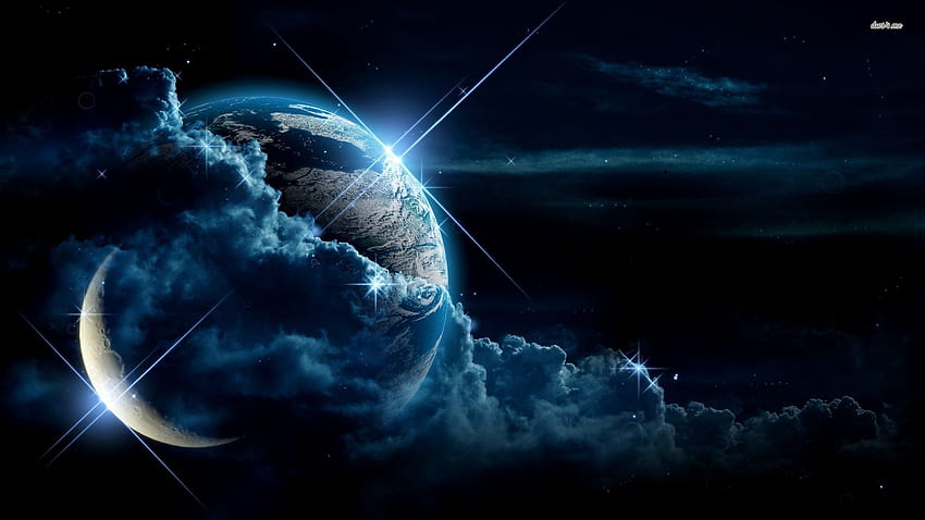 Ziemia i księżyc między chmurami. Fantazja . Pianeti, Sfondi del , Sfondi Tapeta HD