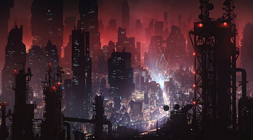 Cyberpunk City Night View HD wallpaper