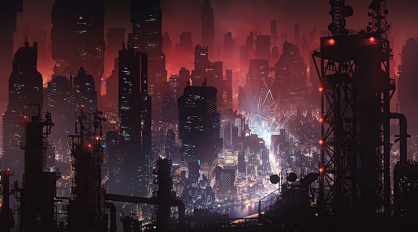 Download wallpaper 1440x900 cyberpunk, city, buildings, art