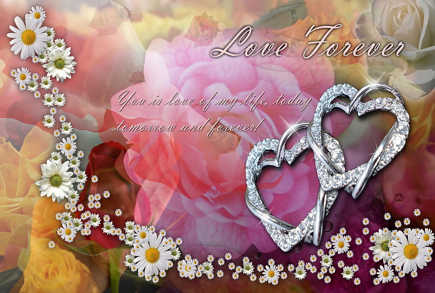.EVERLASTING LOVE., sweet, holidays, beloved valentines, all hearts, roses, colors, digital art, beautiful, delicate, pretty, love, cool, flowers, diamonds, lovely HD wallpaper