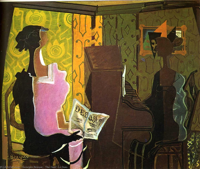 Дуетът (Le Duo), 1937 г. от Жорж Брак (1882 1963 г., Франция). Реплика на произведение на изкуството Жорж Брак HD тапет