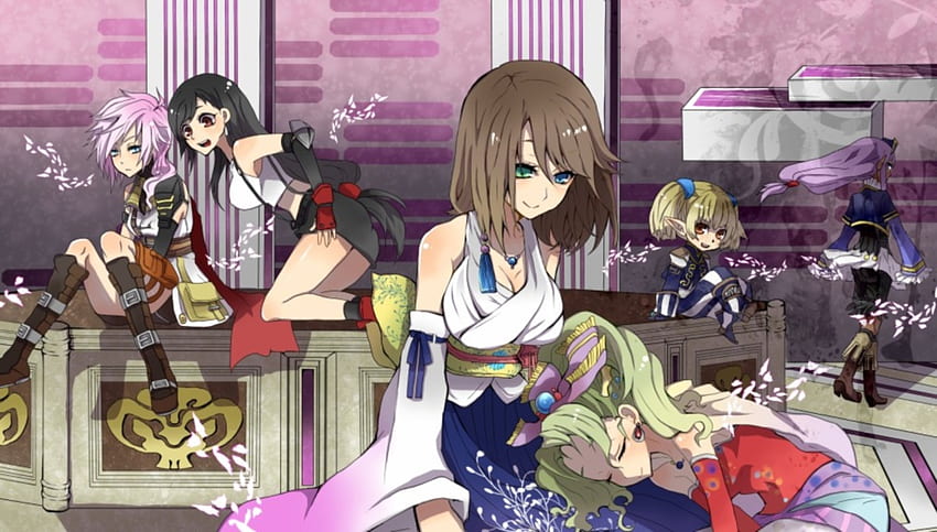 Final Fantasy, tifa lockheart, kimono, yuna, lightning farron, anime, video game, girls, sleep HD wallpaper