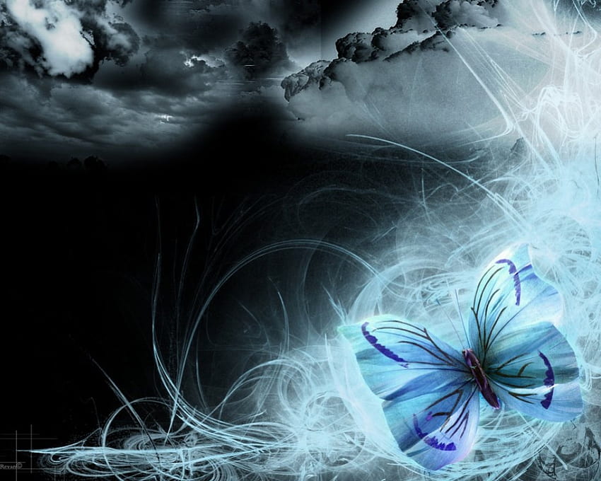 Sonhos de Borboleta Azul, nuvens, ralos, borboleta azul papel de parede HD
