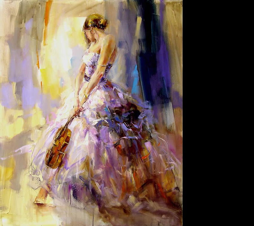 Anna Razumovskaya - Dancing With a Violin ( para minha amiga Rosarina ), dançando com um violino, música, pintura, arte, entretenimento, anna razumovskaya, menina, mulher papel de parede HD