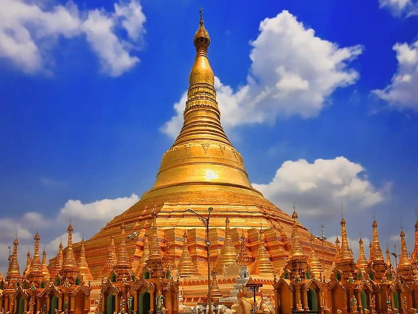 Pagoda di Shwedagon - Tutto il fondo superiore della pagoda di Shwedagon, tempio del Myanmar Sfondo HD