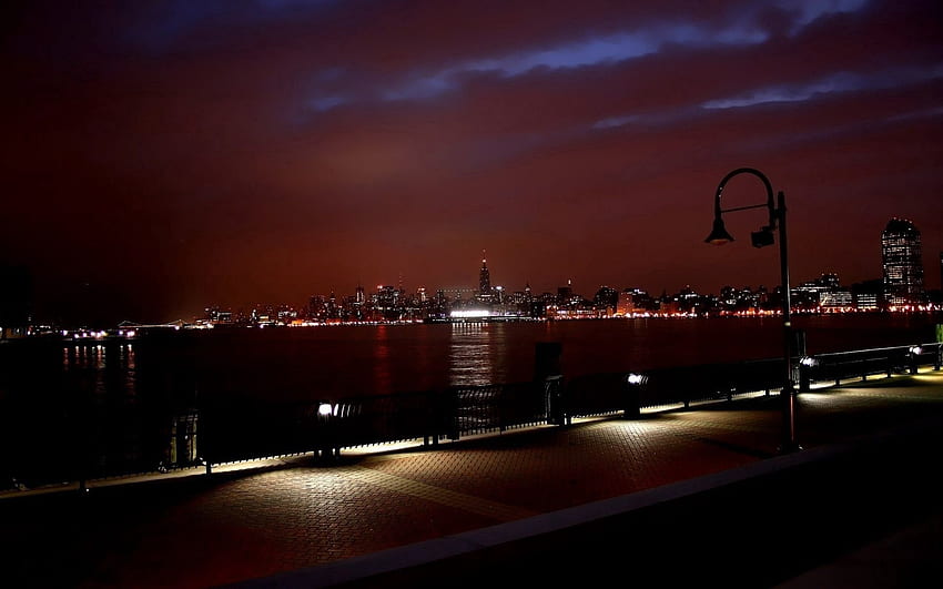 Miasta, rzeki, noc, budynek, Nowy Jork Tapeta HD