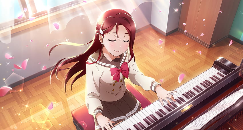 ピアノ演奏、ラブライブ!、アニメの女の子、赤毛 高画質の壁紙