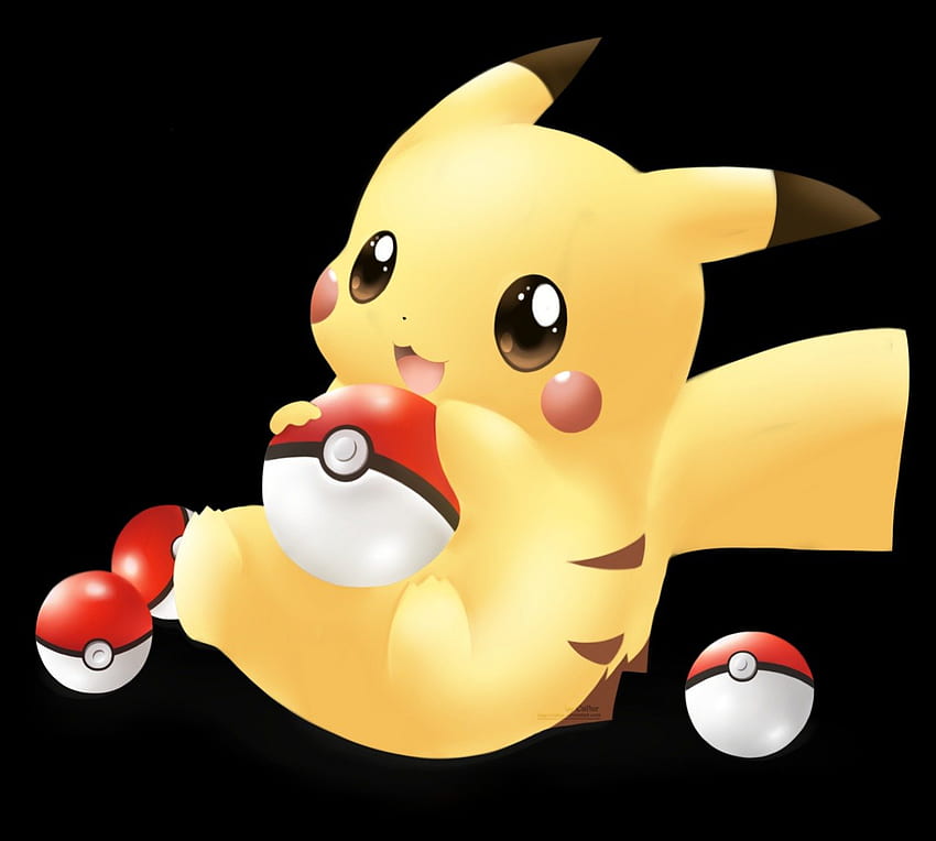 Pikachu, süß, braune Augen, schwarz, niedlich, dunkel, kawaii, Anime, Pokeball, liebenswert, schön, Pokémon HD-Hintergrundbild