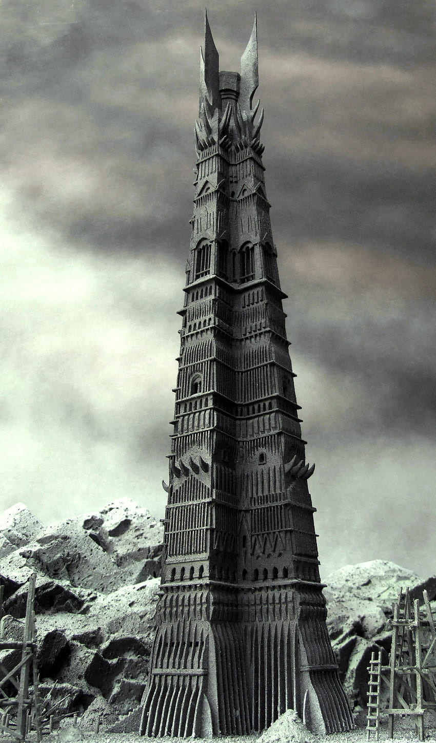 Orthanc'ı, Isengard'ın Kara Kulesi'ni (Saruman'ın Kalesi) Oregon Çölü'nde inşa edin. Karanlığın dünyası, Yüzüklerin Efendisi, Fantastik manzara HD telefon duvar kağıdı