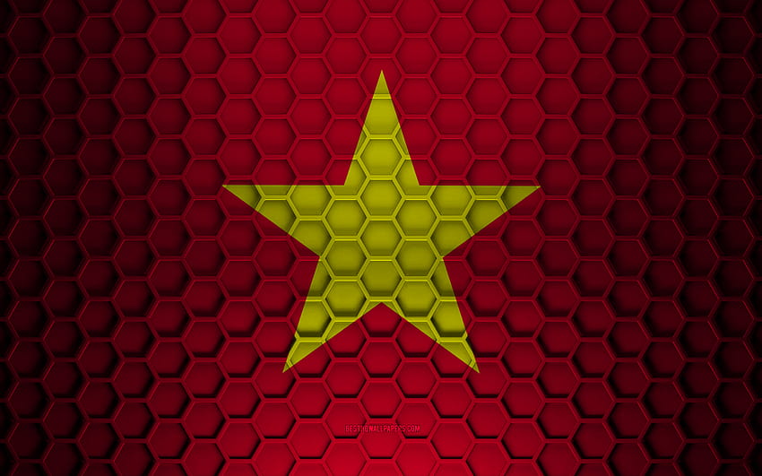 Vietnam flag, 3d hexagons texture, Vietnam, 3d texture, Vietnam 3d flag, metal texture, flag of Vietnam HD wallpaper