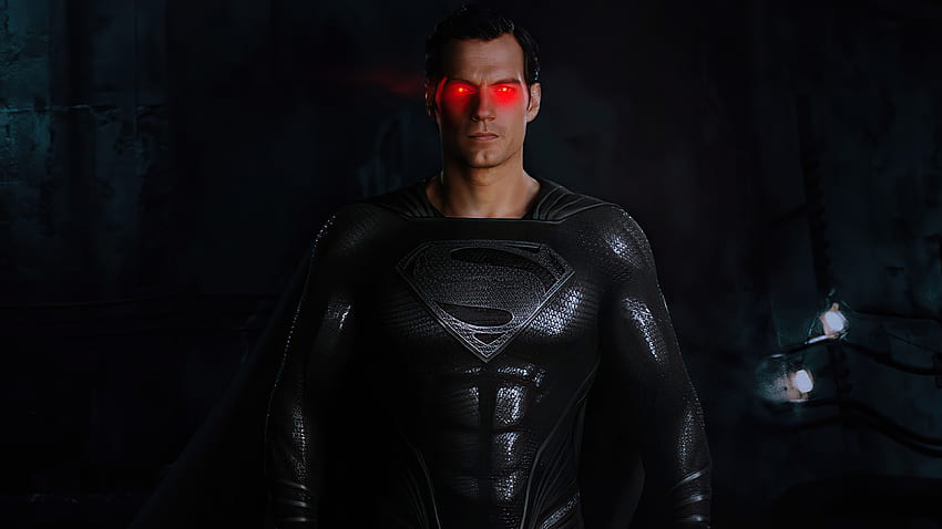 Черен костюм Супермен Червени светещи очи HD тапет