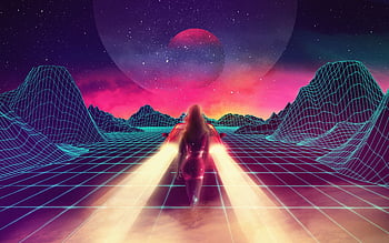 Synth #Retrowave #neon #cyberpunk digital art #1080P #wallpaper