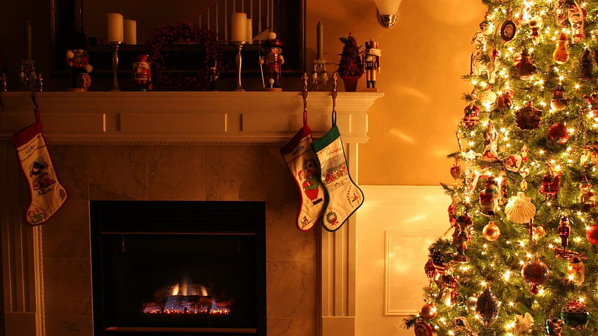 Christmas Interior Design Indoors Room Family Winter - Christmas Fireplace Tree HD wallpaper