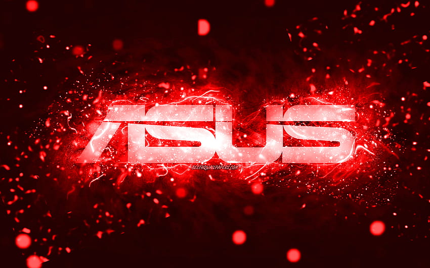 Asus red logo, , red neon lights, creative, red abstract background, Asus logo, brands, Asus HD wallpaper