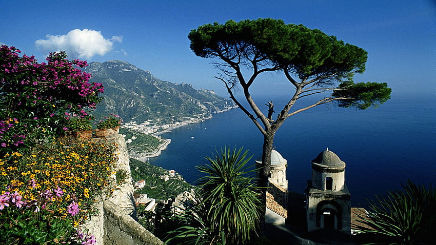Амалфийско крайбрежие, крайбрежие, връх Черето, Италия, Салерно, красота, море, Европа, Амалфи, графика, природа, океан HD тапет