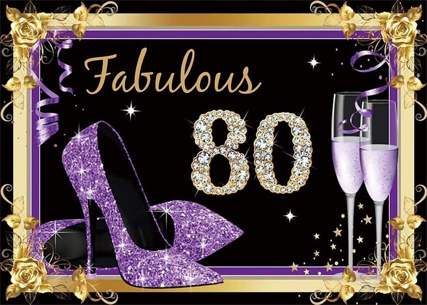 아울렛 YEELE Purple 80th Birtay Backdrop for Woman ft Fabulous Eighty Years Old Diamond Style 그래피 배경 Mother Woman Birtay 80 Anniversary booth Prop Digital classic fashion .br HD 월페이퍼