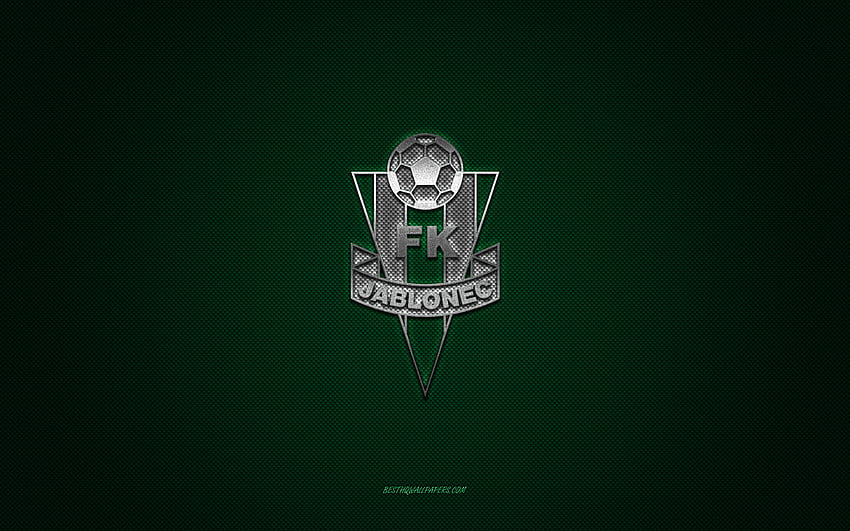FK Jablonec, czeski klub piłkarski, zielone logo, zielone tło z włókna węglowego, pierwsza liga czeska, piłka nożna, Jablonec nad Nisou, Czechy, logo FK Jablonec Tapeta HD