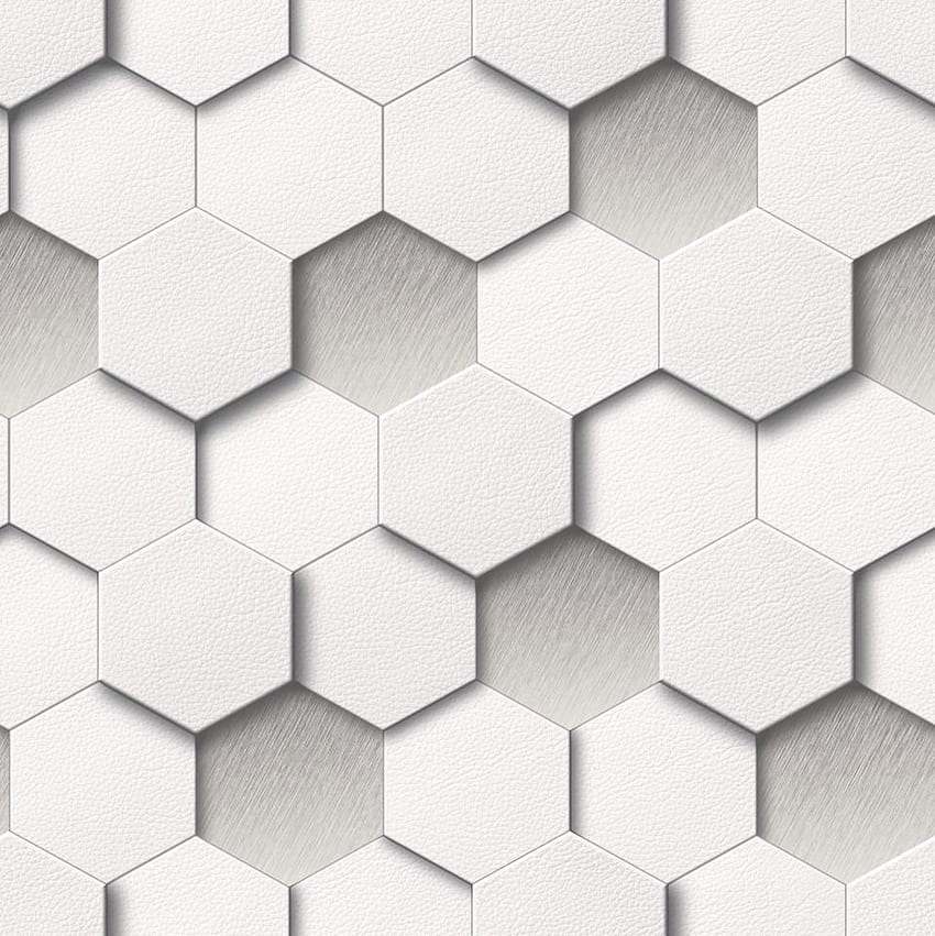 3D Hexagon Geometric Leather Padded Look White Grey HD phone wallpaper