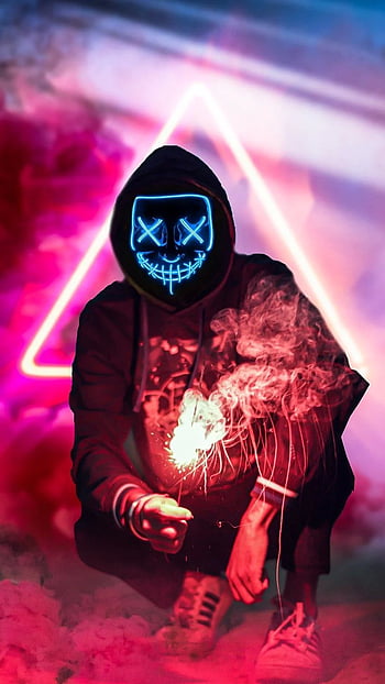 Download wallpaper 3840x2160 neon mask, mask, man, hood, red 4k uhd 16:9 hd  background