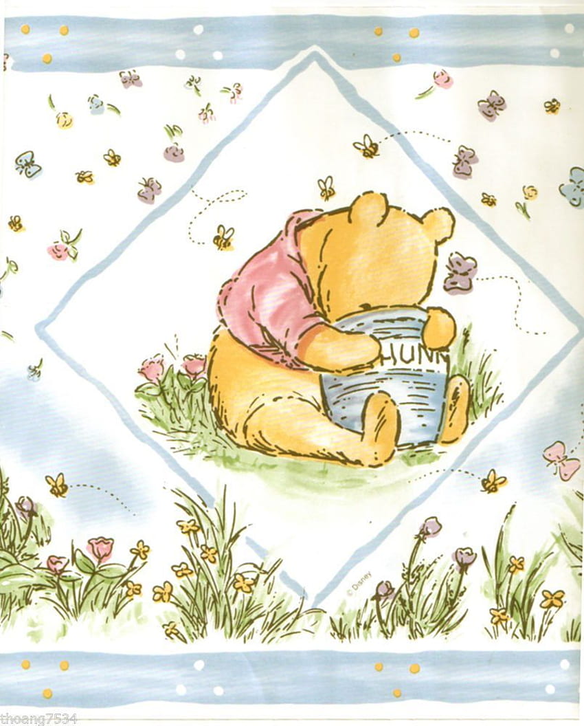 DISNEY Classic Winnie The Pooh Bear Baby Blue Cream Nursery Kid HD phone wallpaper