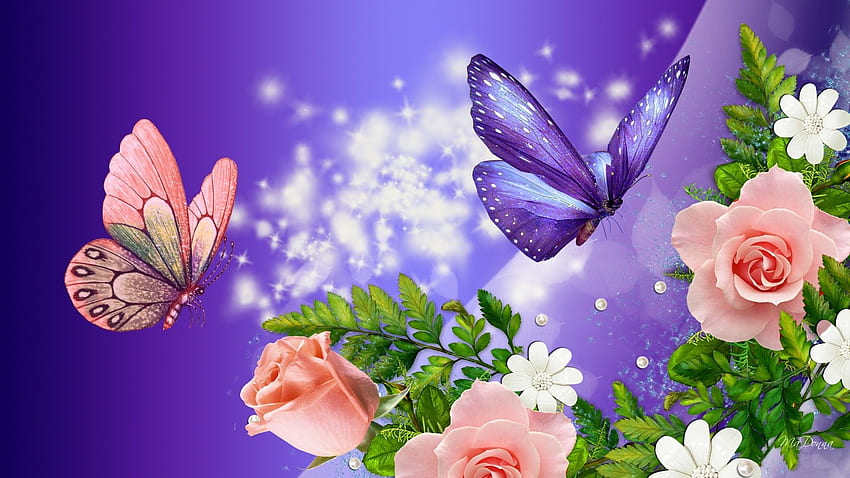 Rose Flower - Butterfly Full Screen - -, Rose Flowers and Butterflies HD  wallpaper | Pxfuel