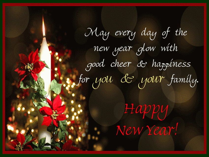 Auguri per il nuovo anno, saluto, candela, luci, poinsettia, 2011, auguri, fiamma, anno nuovo Sfondo HD