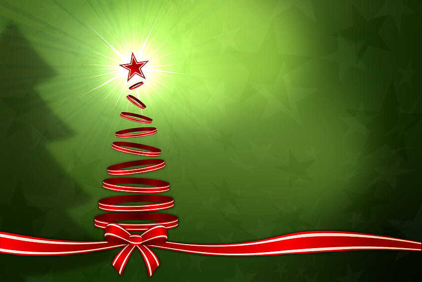 Christmas tree, christmas, green, red, satr, new year, tree HD wallpaper