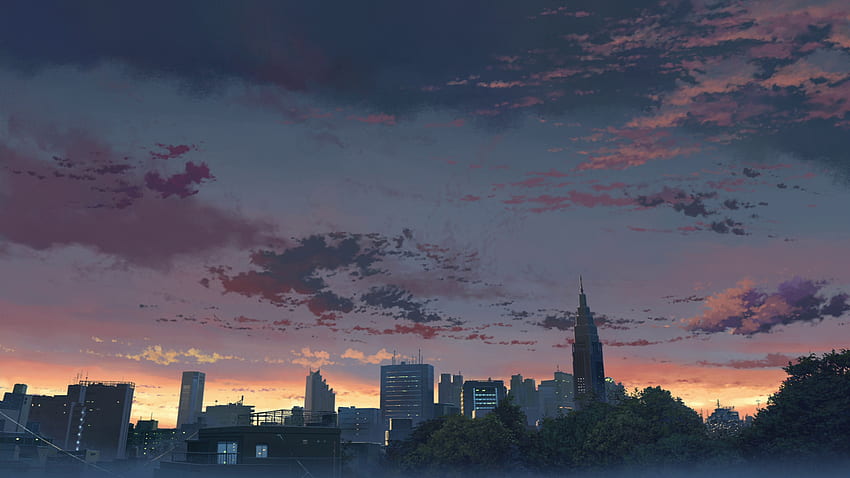 HD wallpaper Anime City Sunset Skyline  Wallpaper Flare