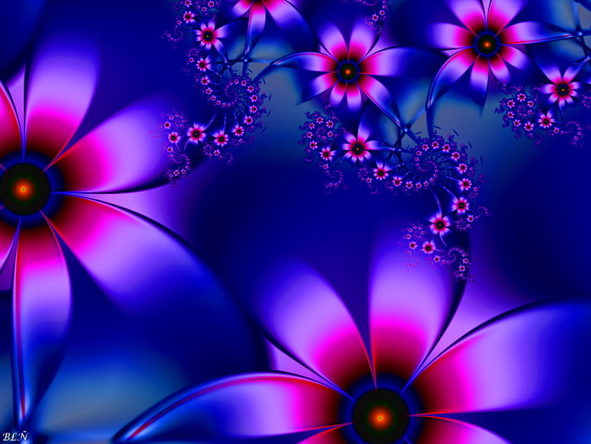 For Dragonnanny, blue, pink, black, green, red, flowers, fractal HD wallpaper
